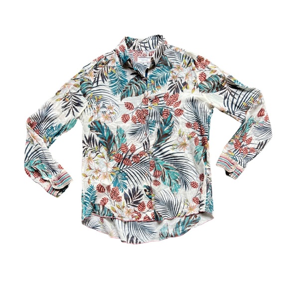 Johnny Was Workshop Cotton Basic Shirt Leaf Print Size Small - Picture 2 of 9